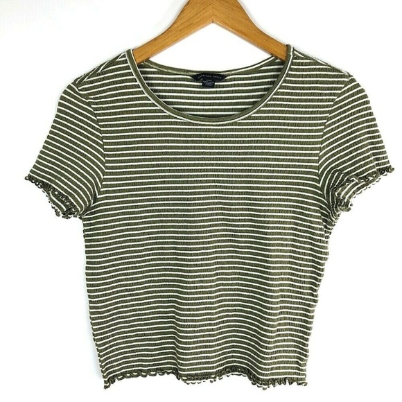American Eagle Green Striped Lettuce Babydoll Top - Picture 1 of 5